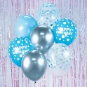 Balonkový buket modrý - Happy Birthday - 7 ks