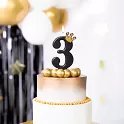 Dortová svíčka číslo 3 - černá s korunkou 8,8 cm