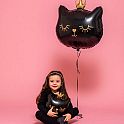 Fóliový balónek černá kočička s korunkou 66 cm