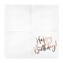 Papírové ubrousky bílé s rosegold Happy Birthday 20 ks