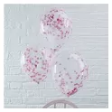 Latexové balonky průhledné s růžovými konfetami 30 cm - 6 ks