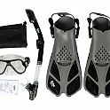 Šnorchlovací set 3 v 1, ČERNÝ/TRANSPARENTNÍ, L/XL, ploutve 42-47, maska, šnorchl